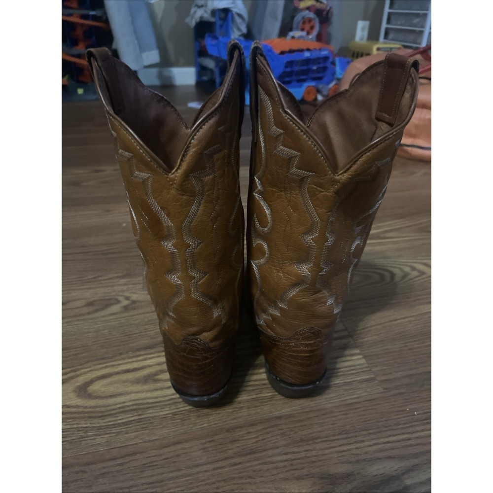 VNTG J Chisholm Men's Cowboy Boots Size 9.5 Ostrich Leg Brown Leather Western - Picture 7 of 10